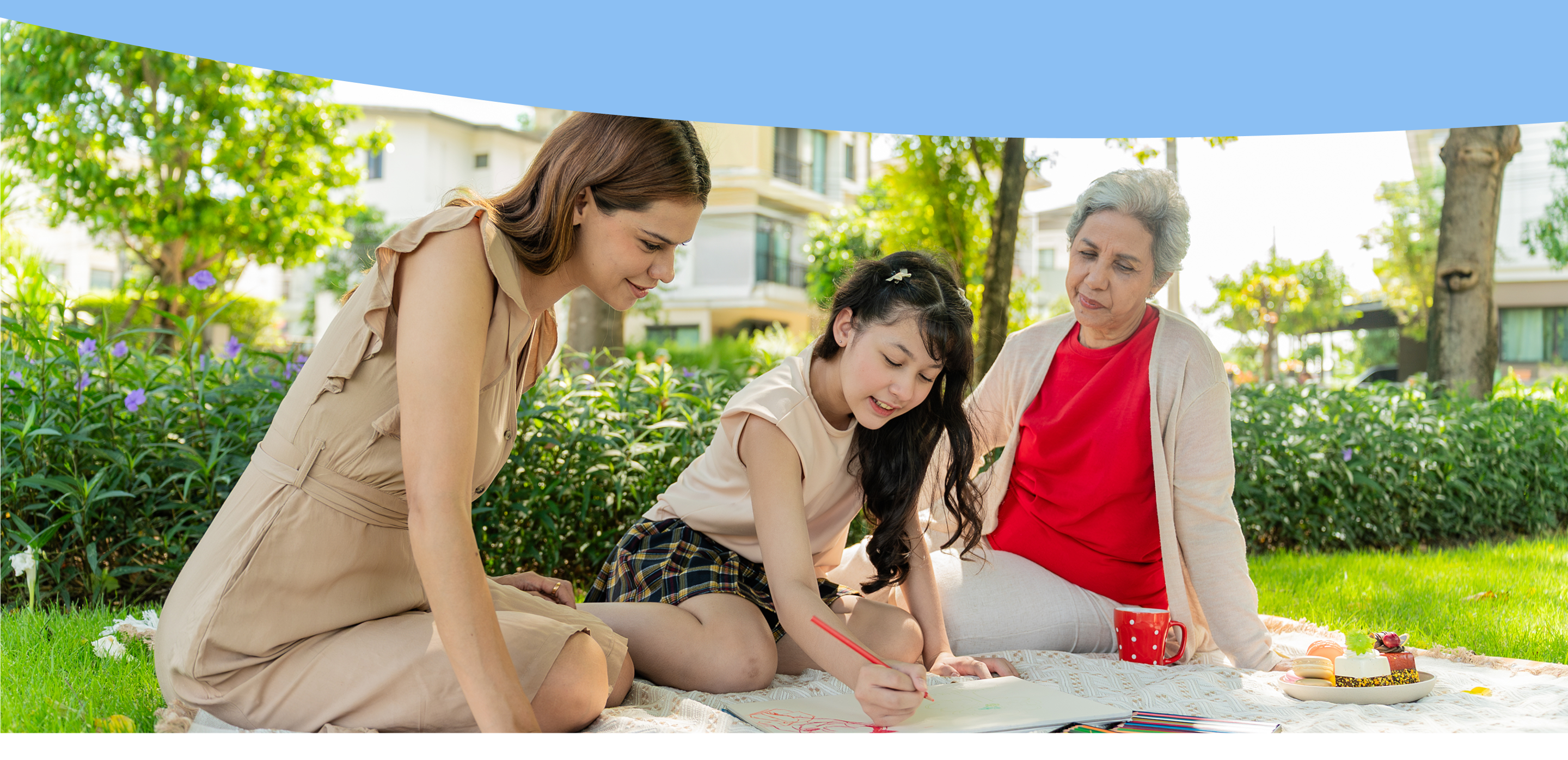 Family having picnic in grass