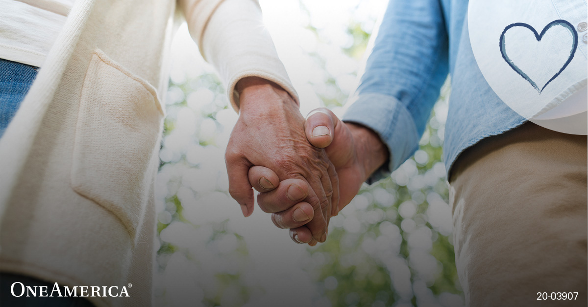 Older woman and man holding hands